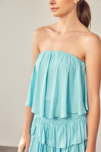 Light Blue Tube Top Ruffle Dress With Shorts