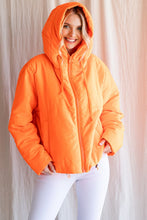 Neon Orange Solid Drawstring Puffer Jacket