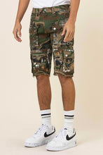 Camo Hand Painted Multi Cargo Black Denim Shorts