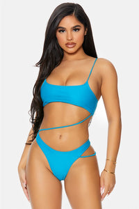 Blue Strappy Hip One Piece Swimsuit
