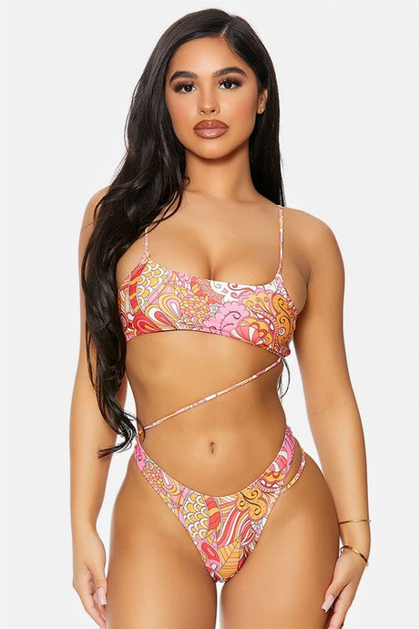 Raspberry Strappy Hip One Piece Swimsuit