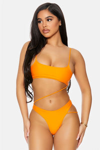 Orange Strappy Hip One Piece Swimsuit