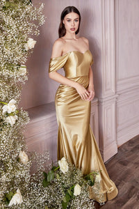 Gold One-shoulder Satin Evening Dress