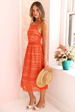 Mandarin Red Crochet Lace Midi Dress