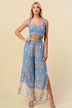 Blue Trendy Print Smocked Crop Top And Pant Set
