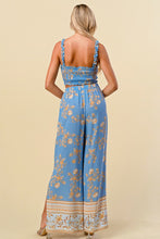Blue Trendy Print Smocked Crop Top And Pant Set