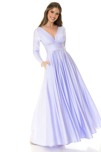 Light Purple Long Sleeve Ruched Top Shiny Pocketed Formal Dress Aquarius Brand Light Purple Long Sleeve Ruched Top Shiny Pocketed Formal Dress Aquarius Brand