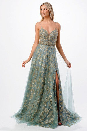 Slate Gray Party Dress Sequin Chiff A-line Long Dress