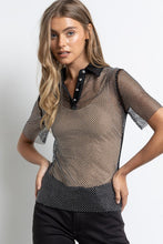 Black Rhinestone Mesh Blouse