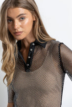 Black Rhinestone Mesh Blouse
