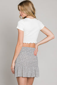 Ivory Dot Print Smocked tiered Mini Skirt