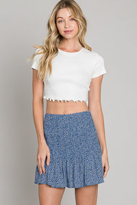 Blue Dot Print Smocked tiered Mini Skirt