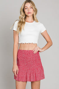Red Dot Print Smocked tiered Mini Skirt