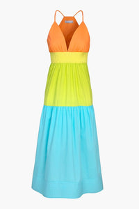 Tangerine-Blue Playa Colorblock Poplin Midi Dress