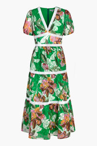 Kelly Green Lian Jacquard Printed Midi Dress