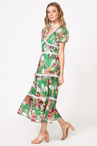 Kelly Green Lian Jacquard Printed Midi Dress