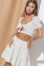 Floral Beige Front Tied Crop Bluse Top & Mini Skirt Set