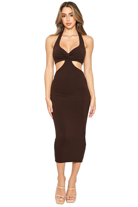 Dark Brown Cut Out Mid Dress
