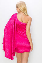 Fuchsia Jacquard One Shoulder Mini Dress