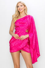 Fuchsia Jacquard One Shoulder Mini Dress