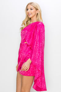 Fuchsia Jacquard One Shoulder Mini Dress