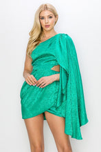 Green Jacquard One Shoulder Mini Dress