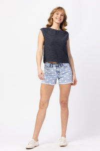 Star Print Acid Wash Shorts