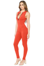 Orange Sleeveless Jumpsuits With Zipper Detail
