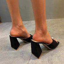 Black Square Open Toe Mule High Heels Sandals