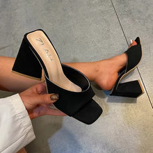Black Square Open Toe Mule High Heels Sandals