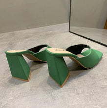 Green Square Open Toe Mule High Heels Sandals
