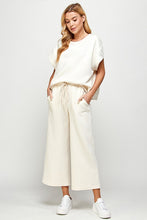 Cream Textured Cropped Wide Pants