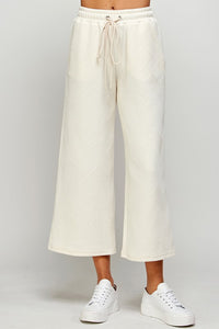 Cream Textured Cropped Wide Pants