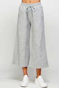Grey Textured Cropped Wide Pants