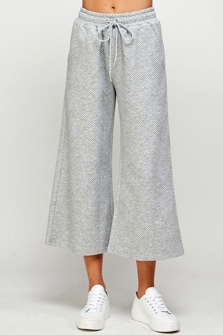 Grey Textured Cropped Wide Pants