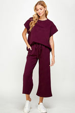 Burgundy Textured Cropped Wide Pants
