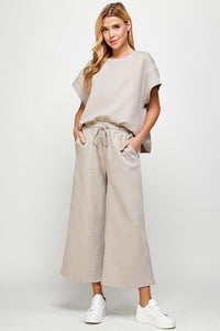 Oatmeal Textured Cropped Wide Pants