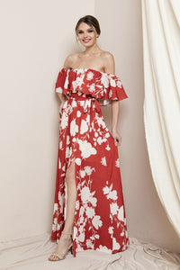 Rust Tube Floral Print Maxi Dress