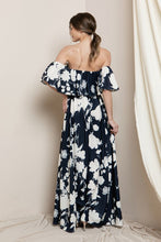 Navy Blue Tube Floral Print Maxi Dress