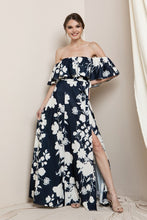 Navy Blue Tube Floral Print Maxi Dress