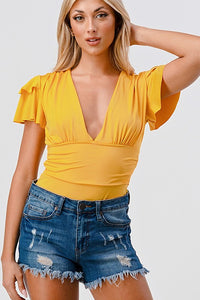 Yellow Fashion Space - Solid Ruffle Bodysuit