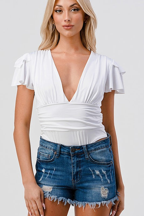 White Fashion Space - Solid ruffle bodysuit