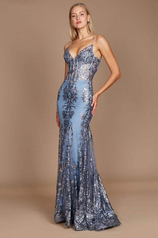 Platinum Dylan & Davids Fitted Corset Long Formal Dress – Aquarius Brand
