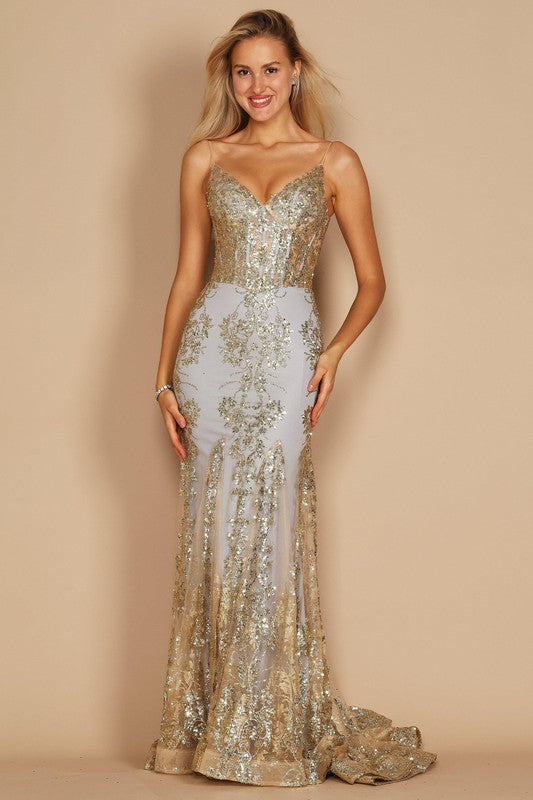 Tiffany Gold Dylan & Davids Fitted Corset Long Formal Dress – Aquarius Brand