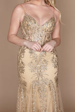 Gold Dylan & Davids Fitted Corset Long Formal Dress