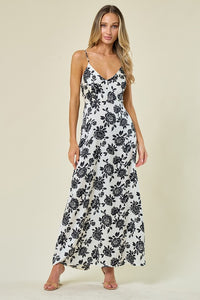 Ivory Allover Floral Print Tie Back Ruffle Maxi Dress