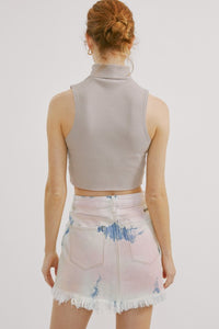 Light Denim Frayed Hem Skirt