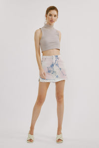Light Denim Frayed Hem Skirt