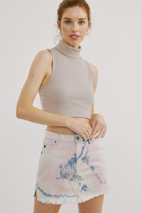 Light Denim Frayed Hem Skirt