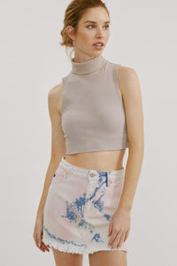 Light Denim Frayed Hem Skirt